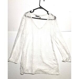 Croft & Barrow Top Women Medium White Long Sleeve See‎ Thru V Neck Knit Shirt